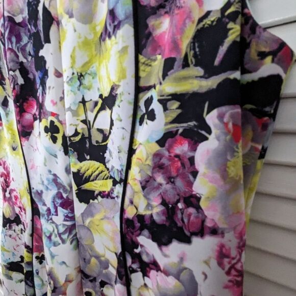 TAHARI ASL Women's sz 8P Sleeveless Pink Black Purple Floral Sheath Career Dress - Picture 5 of 13